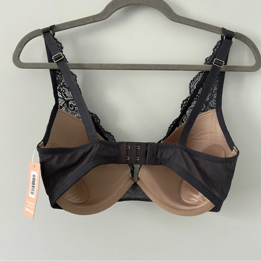 Thirdlove All Day Lace 24/7 Contour Plunge Bra Dark Grey 32F NWT - Picture 2 of 6